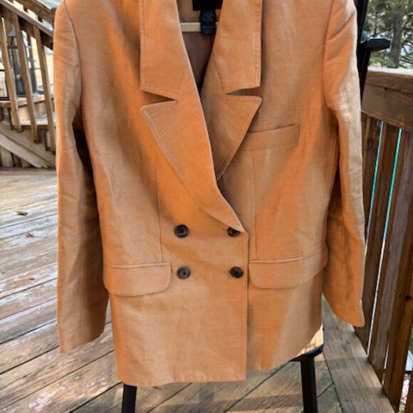 Smythe Tan Linen Silk Blend Herringbone Double Breasted Blazer NWOT - Picture 5 of 9